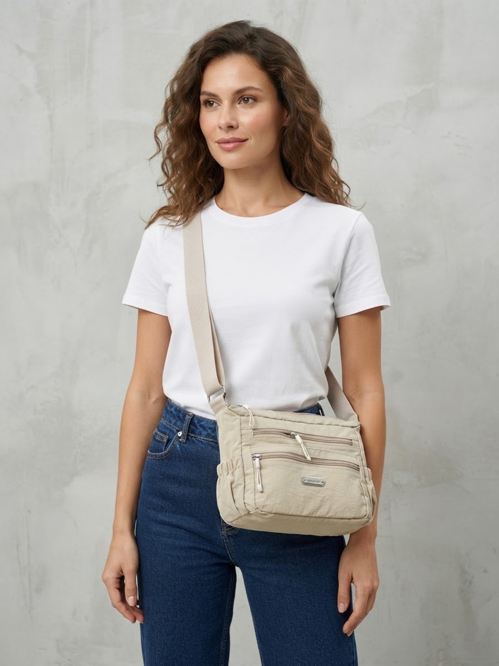 Crossbody Shoulder Bag in Beige - Lightweight Everyday Bag